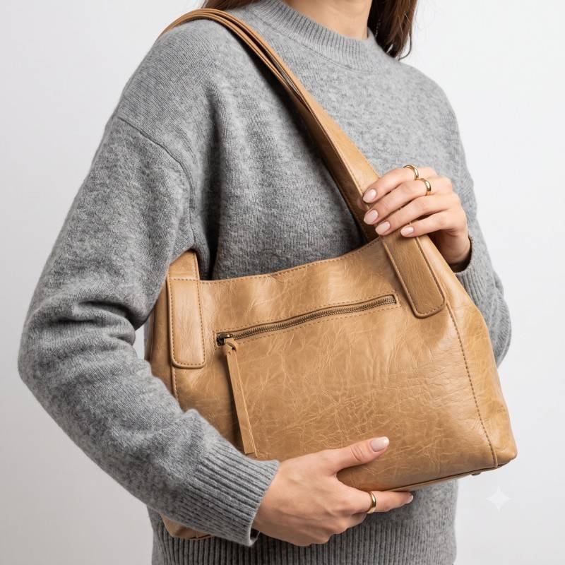 Premium Tan Leather Shoulder Bag - view 2