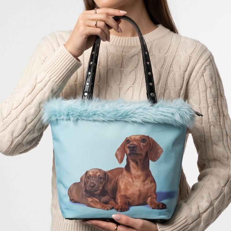 Viral Dachshund Fur Trim Tote Bag" - view 2