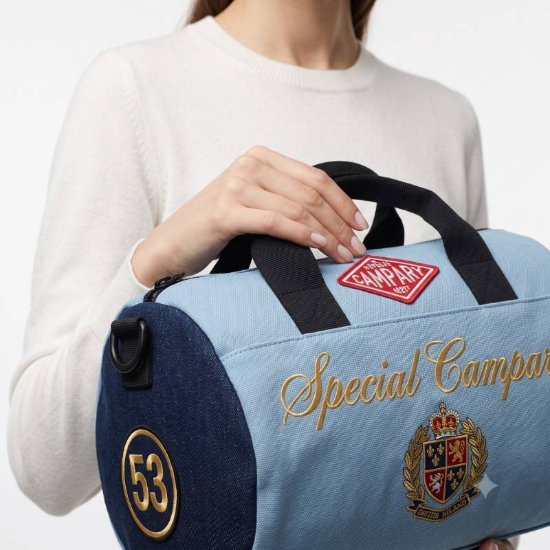 light blue retro-style canvas barrel duffel bag 10/09 condition - view 2