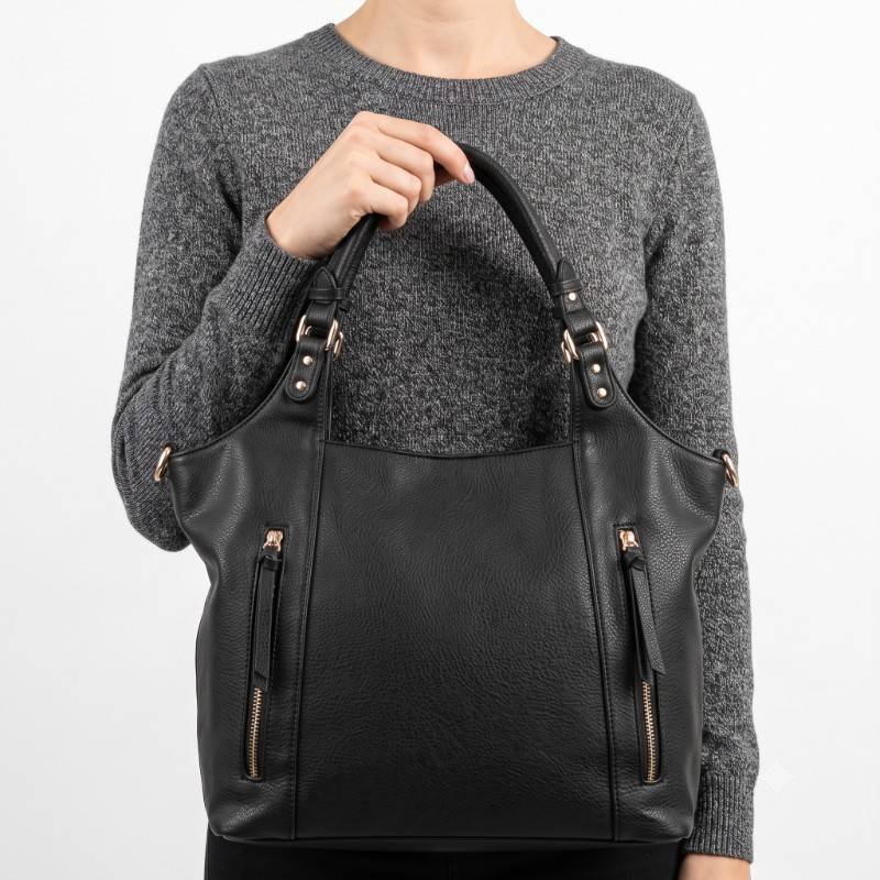 Black  stylish leather handbag - view 2