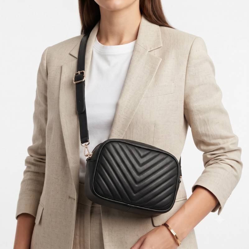 Black Chevron Quilted Crossbody Bag - view 2