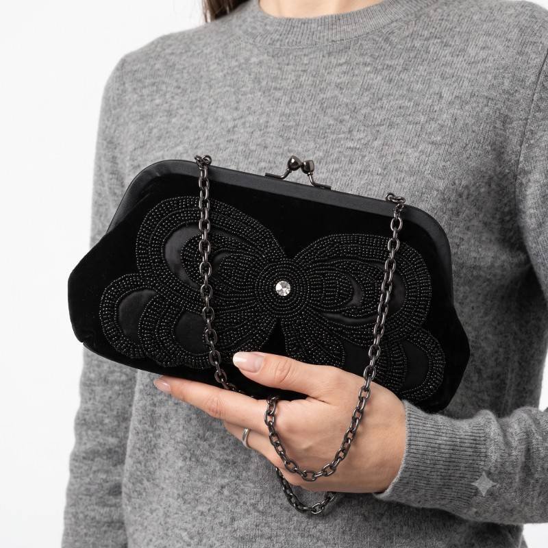 Elegant Black Beaded Bow Clutch Bag - view 2