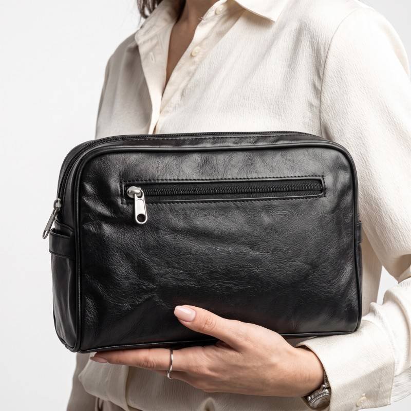 Black soft leather Toiletry Bag - view 2