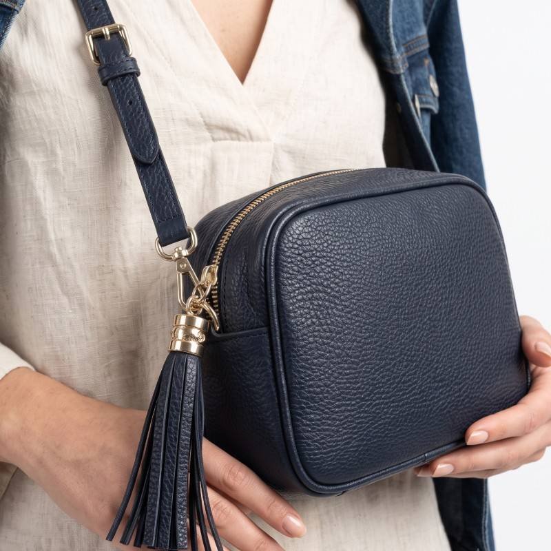 Navy Blue Pebbled Genuine Leather crossbody view 2