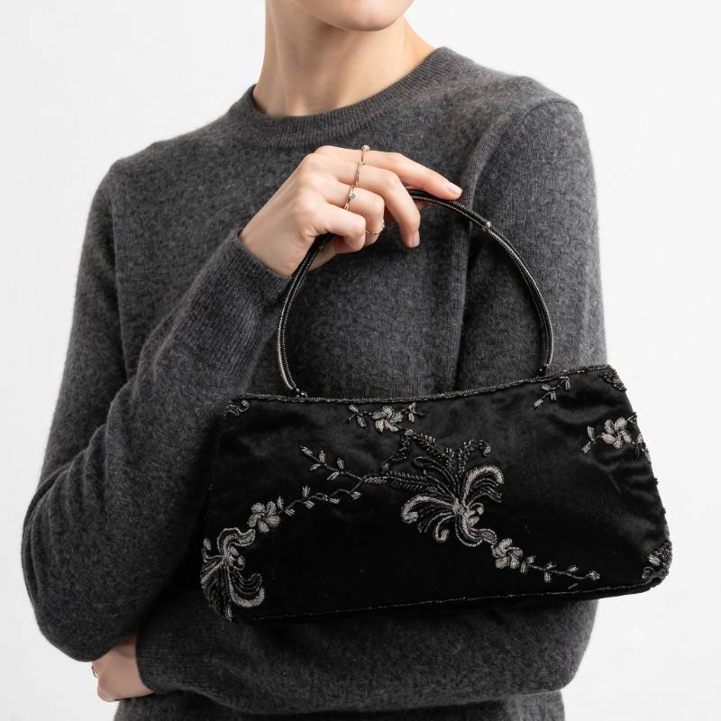 Luxury Black Beaded Party Clutch - view 2