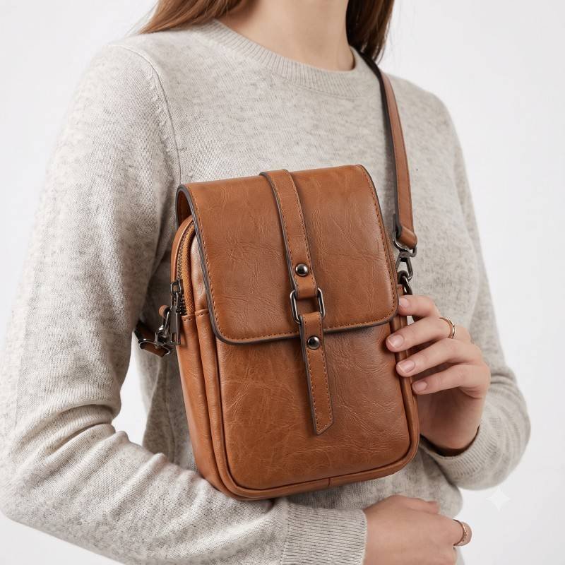 brown PU leather crossbody bag - view 2