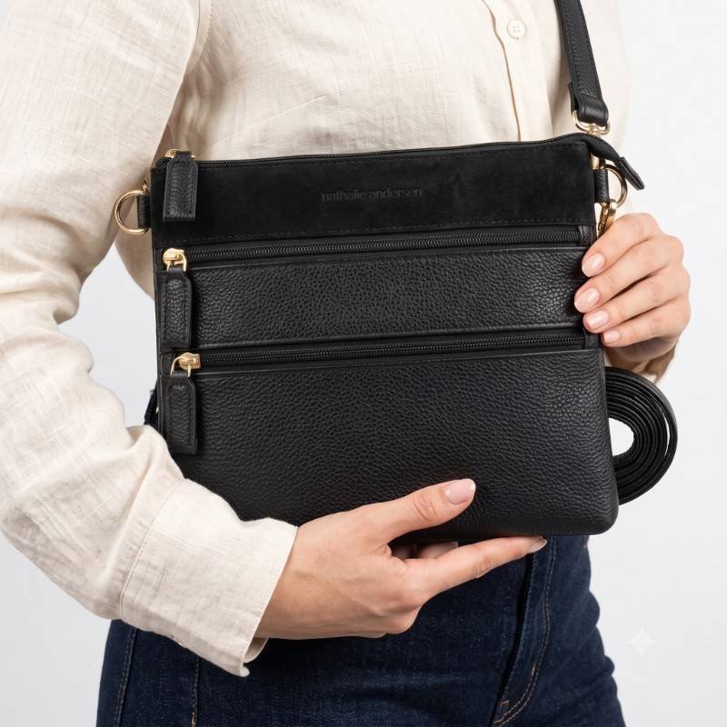 Nathalie Anderson black multi zippers cross body bag - view 2