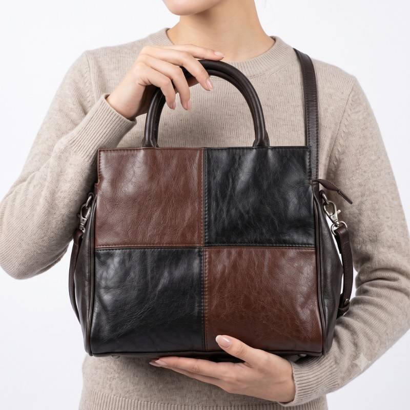 Dual-Tone Patchwork Leather Handbag - view 2