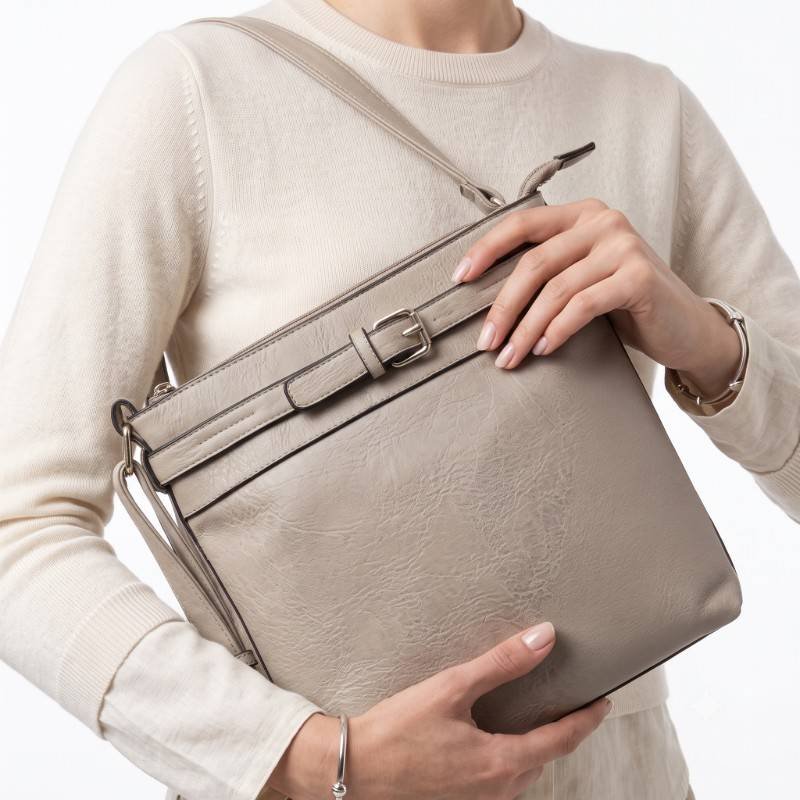 Premium Taupe Leather Crossbody Bag - view 2