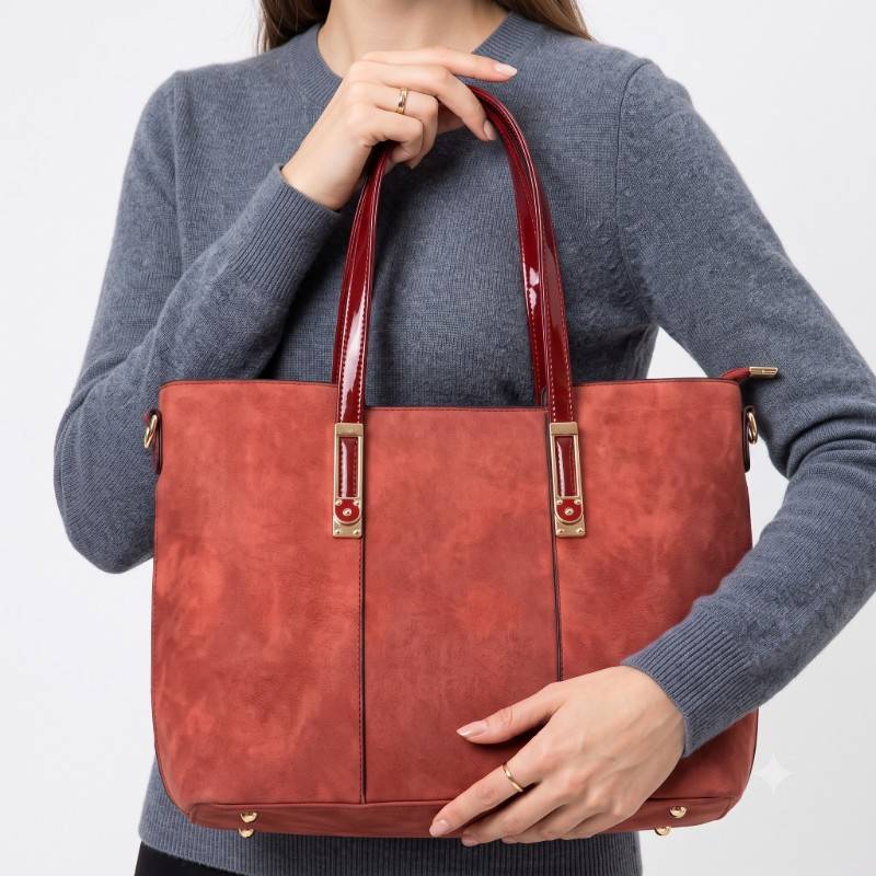 Premium Rust Red Suede Tote Bag - view 2