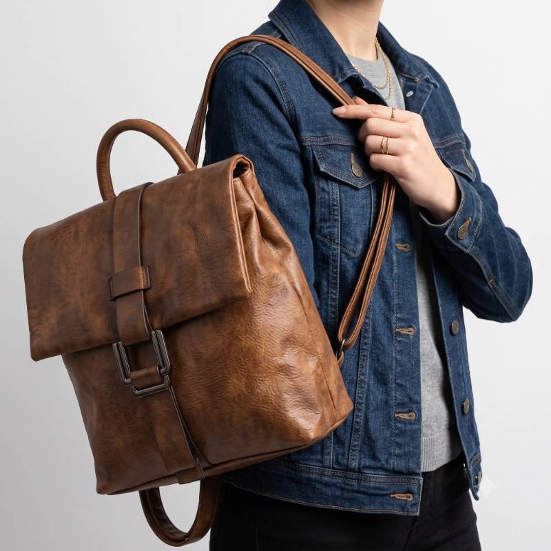 Chocolatey brown leather stylish Bagpack - view 2