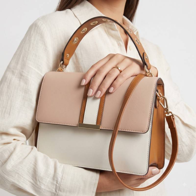 Elegant Color-Block Top Handle Satchel Bag - view 2