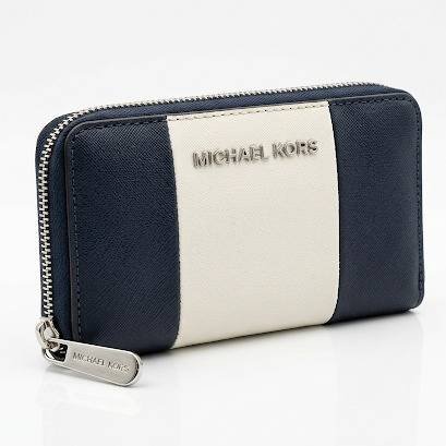 Michael Kors Black & White Saffiano Leather Zip-Around Wallet