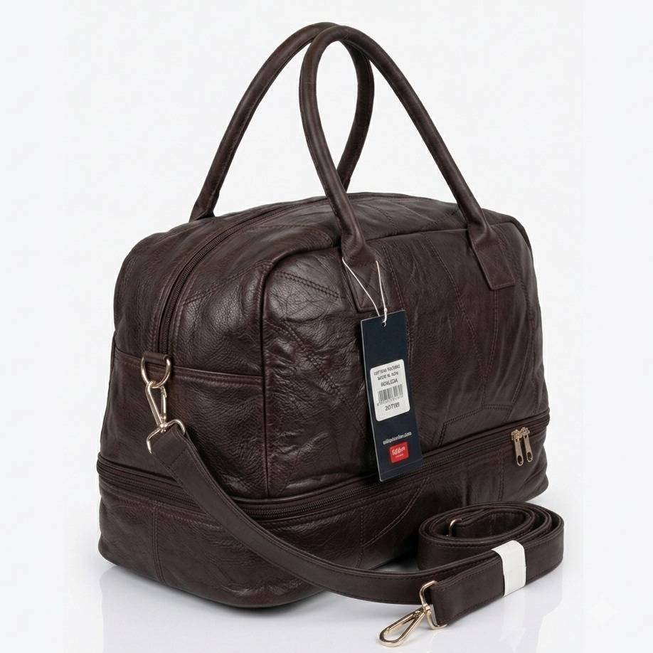 Brown Leather holdall medium size travel bag