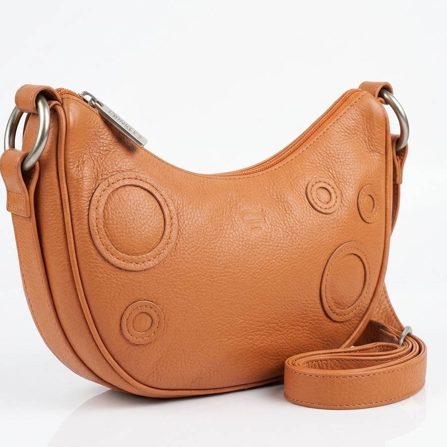 Crinkle leather d shape crossbody