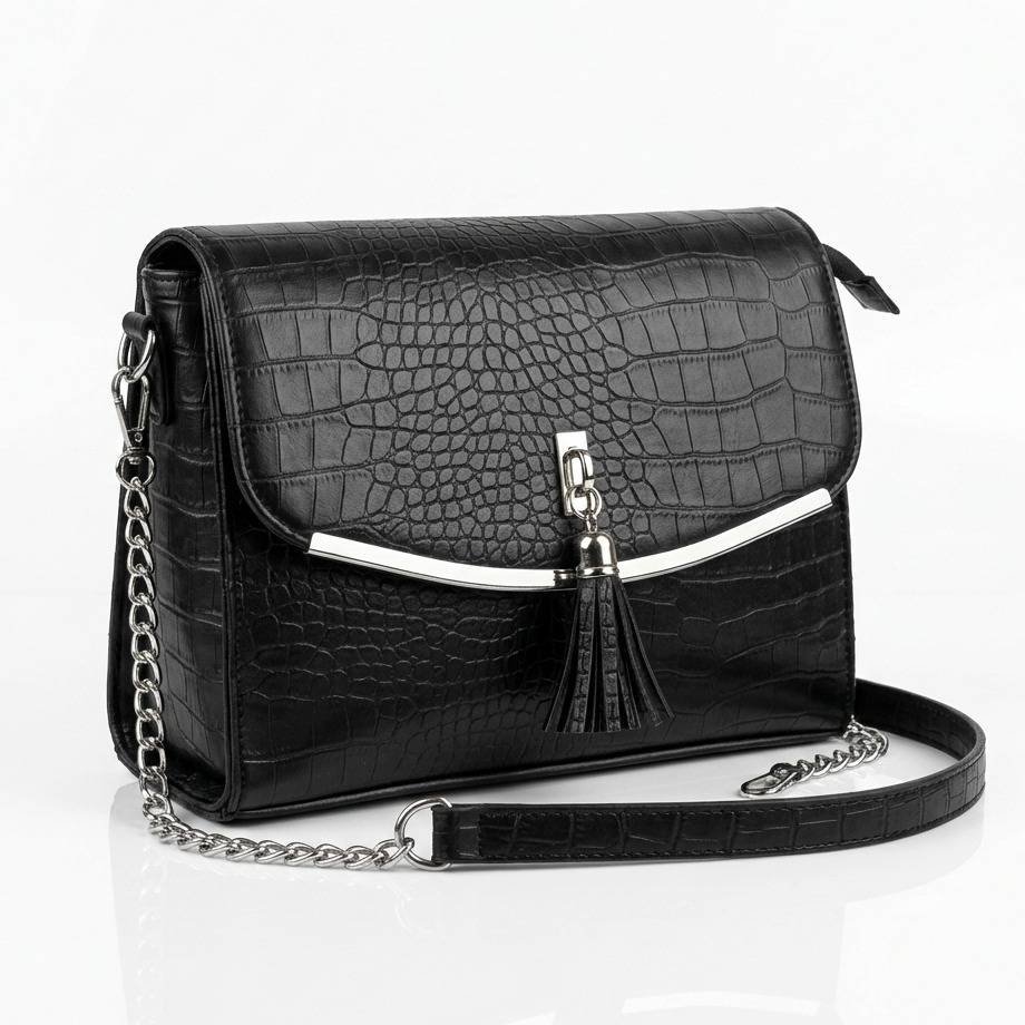 Black crocodile leather premium look big size crossbody